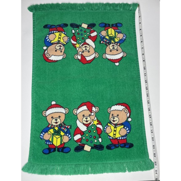 Vintage Christmas Hand Towel Holiday Teddy Bears Kitschy Kitchen Hilasol Cotton - Picture 8 of 12